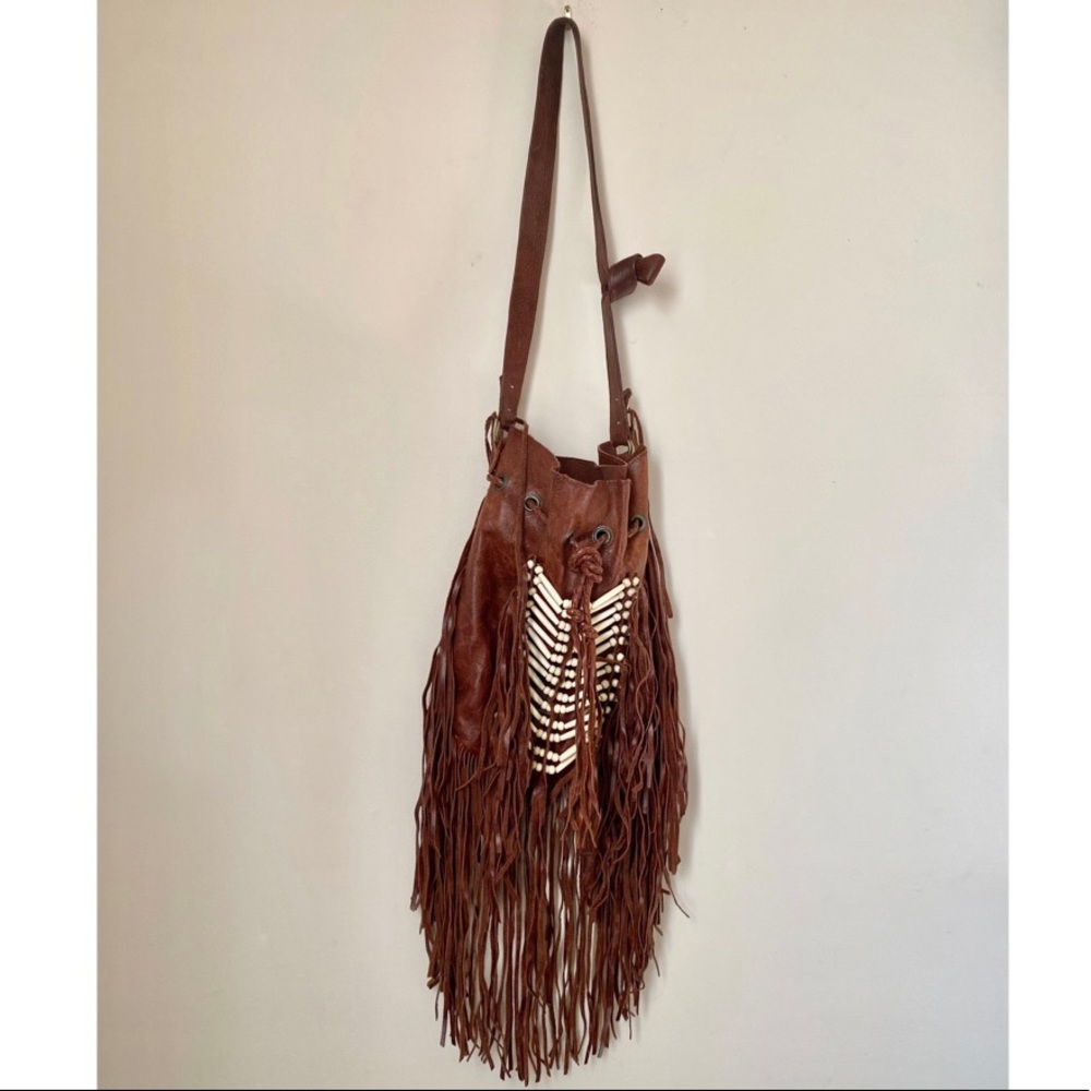 Leather fringe shoulder purse boho SPELL FP